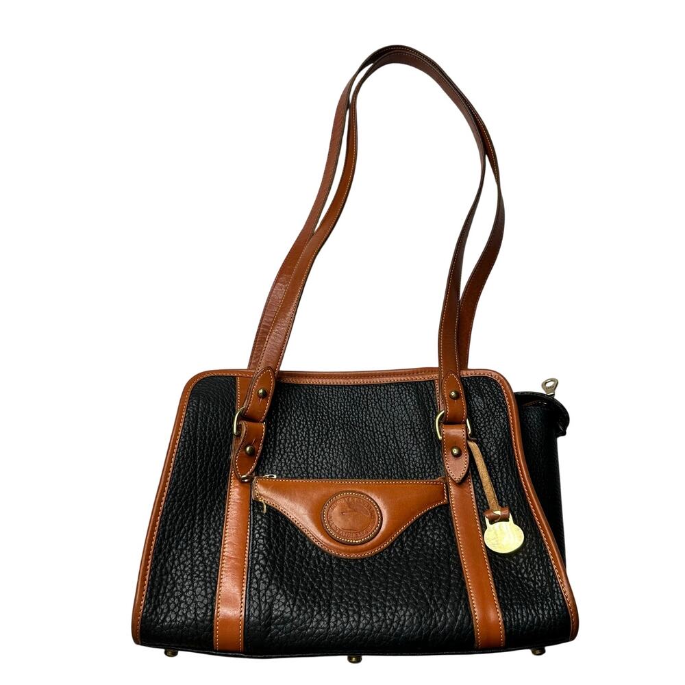 Vintage Dooney & Bourke All Weather Leather Small Tote Black Tan